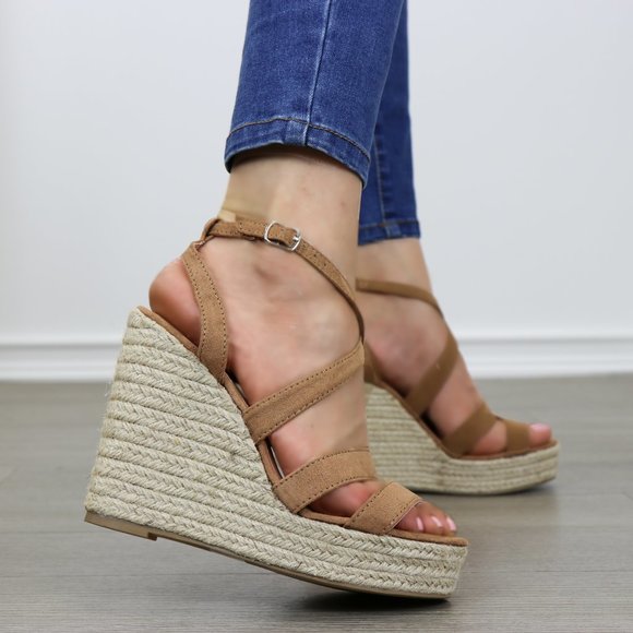 Espadrilles Tan Open Toe Wedge Sandal-4.5" heel - - Picture 4 of 8